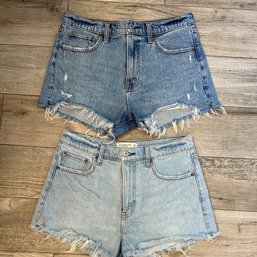 Abercrombie & Fitch Distressed Light Blue and Medium Blue Denim Jean Shorts